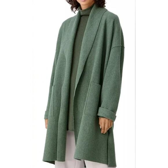 Eileen Fisher Lightweight Boiled Wool Coat Cardigan Longline Jacket Sweater - Picture 2 of 13